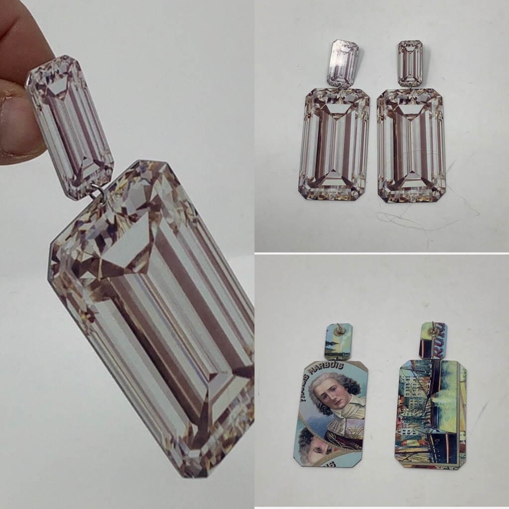 Preowned Metal Painted Diamond Faceted Earrings